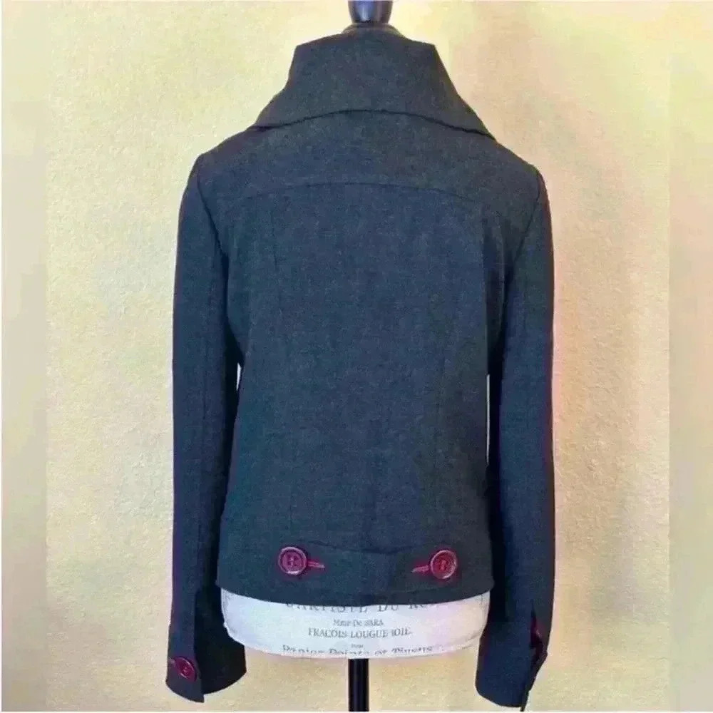 Gipsy Dark Gray Jacket With Embroidered Flowers On Collar US Size 8 Like New! - Picture 5 of 11